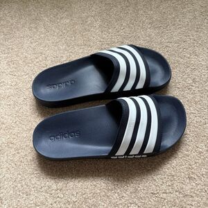 Adidas Adilette Pool Shower Slides Navy Blue White Stripe Mens Size 8 NEW